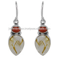 Lovely Rutilated Quartz And Coral Gemstone 925 Bijoux en Argent Sterling